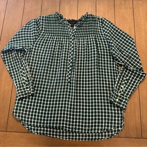J Crew Shirt Womens Size 8 Green & White Gingham Button Up Popover Long Sleeve